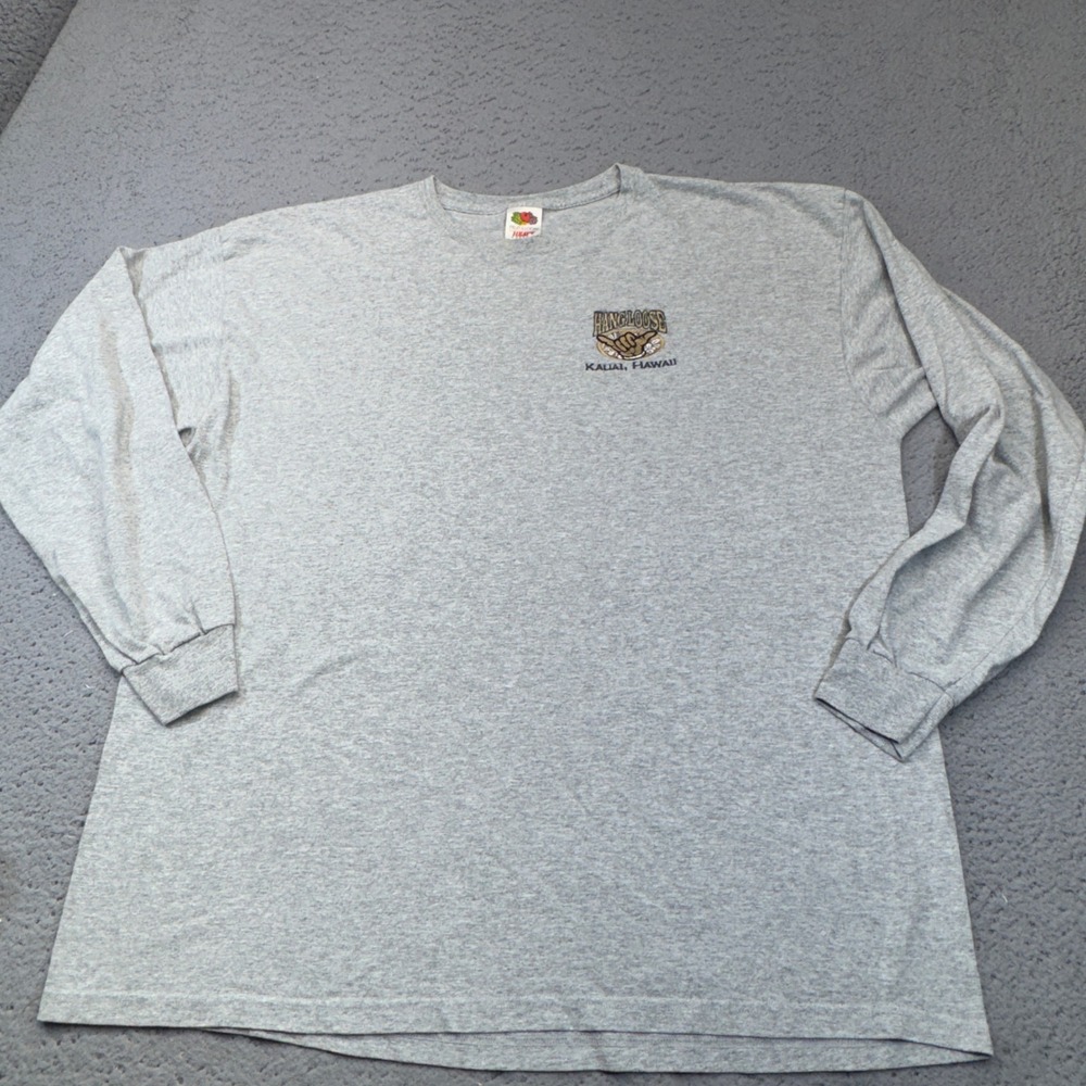 Vintage Hang Loose Hawaii Shirt Mens 2XL Gray Long Sleeve Surf Skate Kauai FOTL